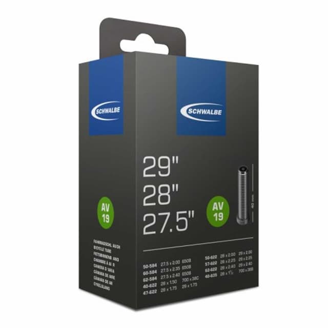 Schwalbe AV19 Inner Tube 27.5x2.00/2.40 28x1.50/2.25 29x2.00/2.40 650B MTB Schrader - ETRTO 40/62-584/635