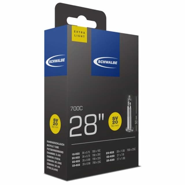 Schwalbe SV20 ExtraLight ExtraLong  Inner Tube 28" 700x18/25 Presta 50mm - ETRTO 18/25-622/630