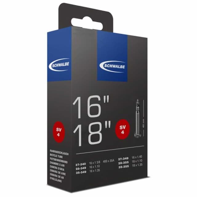 Schwalbe SV4 16-18" Inner Tube 16x1.10/1.40 18x1.10/1.35 Presta 40mm - ETRTO 28/37-340/355