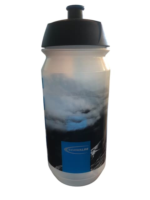 Schwalbe 500ml Transparent Water Bottle - Mountain Design with Black Cap