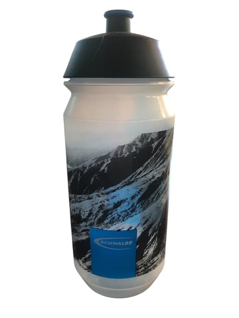 Schwalbe 500ml Transparent Water Bottle - Mountain Design with Black Cap