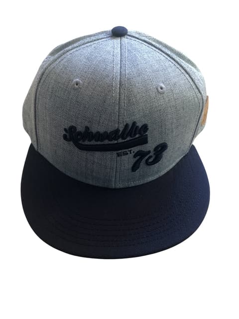 Schwalbe Vintage Snapback Cap - Grey & Blue with Embroidered Schwalbe 73 Logo