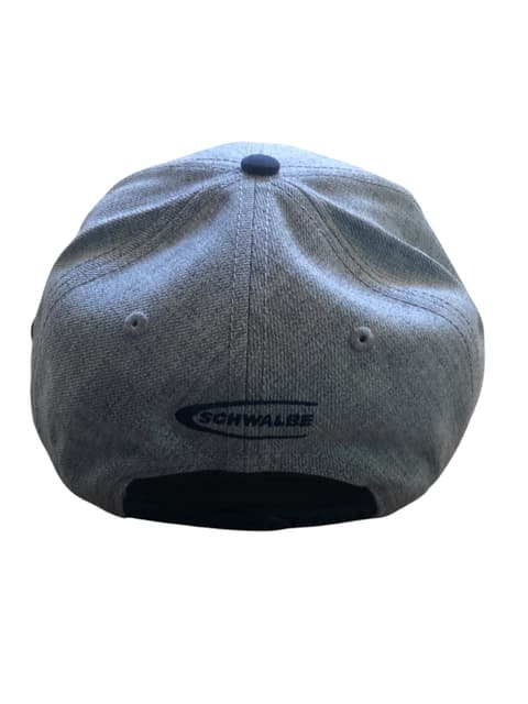 Schwalbe Vintage Snapback Cap - Grey & Blue with Embroidered Schwalbe 73 Logo