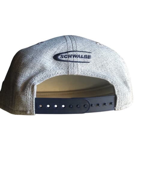 Schwalbe Vintage Snapback Cap - Grey & Blue with Embroidered Schwalbe 73 Logo